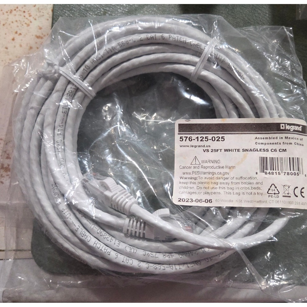 Legrand 576-125-025 25ft White Cat6 Snagless Ethernet Patch Cable C6 CM